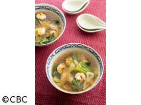 ３分クッキング【えびとチンゲンサイの中華春雨スープ】