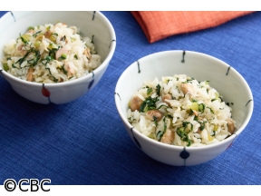 ３分クッキング【炒り大豆とじゃこ、青菜のごはん】